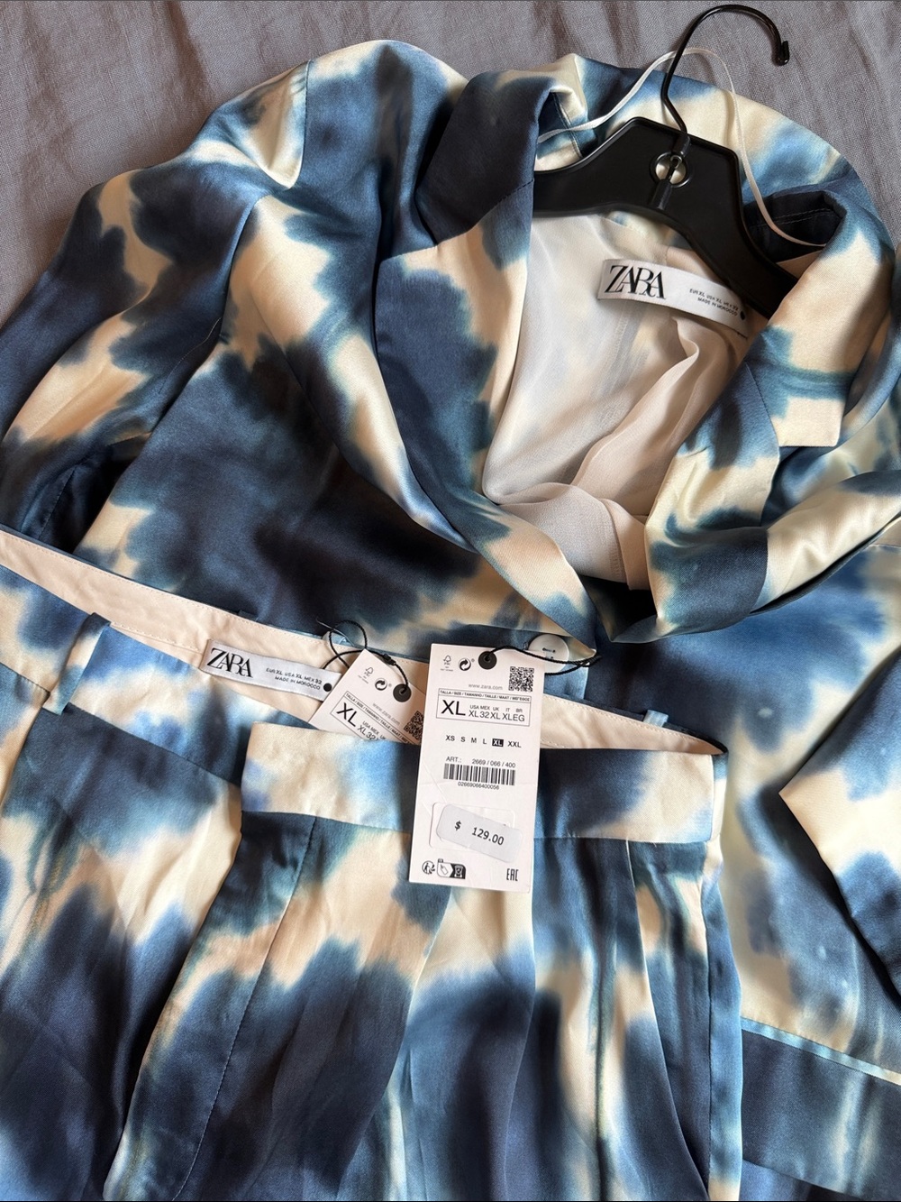 ZARA NWT 2pc Blue and White Tie-Dye Blazer with Matching pants - Picture 4 of 5